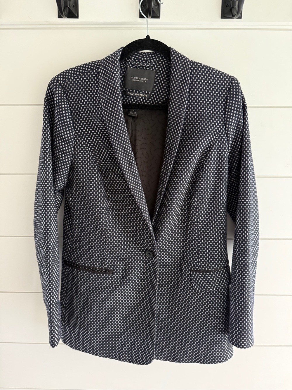Scotch & Soda Navy and White Dot Single-Button Blazer, Size Medium